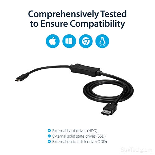 StarTech.com USB C to eSATA Cable - 3 ft / 1m - 5Gbp - for HDD/SSD/ODD - External Hard Drive Adapter - USB 3.0 to eSATA Converter (USB3C2ESAT3) - Image 3