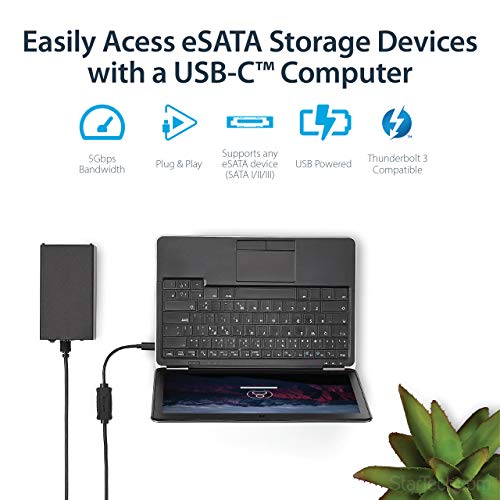StarTech.com USB C to eSATA Cable - 3 ft / 1m - 5Gbp - for HDD/SSD/ODD - External Hard Drive Adapter - USB 3.0 to eSATA Converter (USB3C2ESAT3) - Image 2