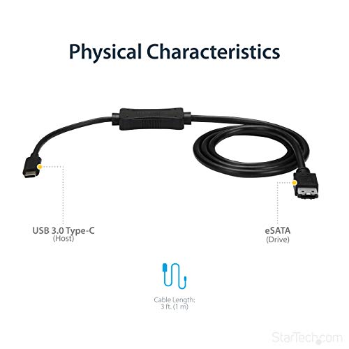 StarTech.com USB C to eSATA Cable - 3 ft / 1m - 5Gbp - for HDD/SSD/ODD - External Hard Drive Adapter - USB 3.0 to eSATA Converter (USB3C2ESAT3) - Image 5
