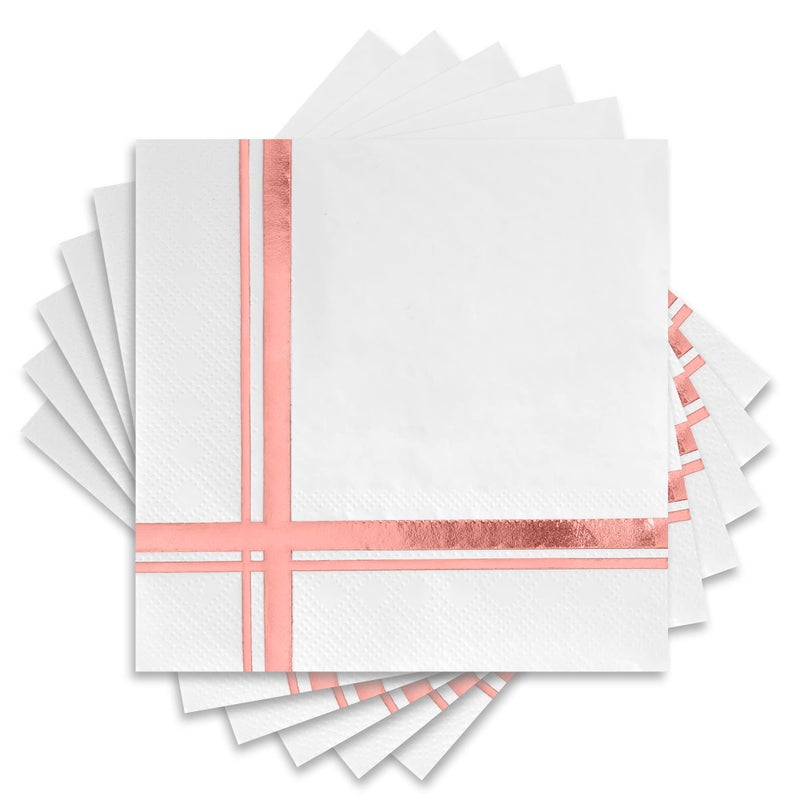 Fanxyware Rose Gold on White Cocktail Napkins 100 Pack 5 x 5 3Ply Paper Style Name Blissful Crossing