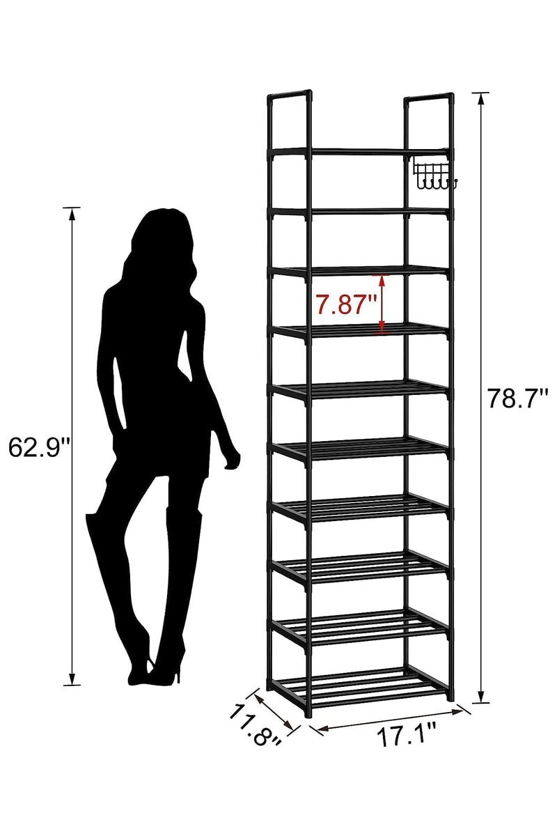 ARNOTEC رف أحذية طويل 10 طبقات رف أحذية ضيق 20-24 زوج رف أحذية عمودي موفر للمساحة يمكن تكديسه رف أحذية طويل لخزانة المدخل رف مدخر للأحذية مصنوعة من المعدن - Image 4