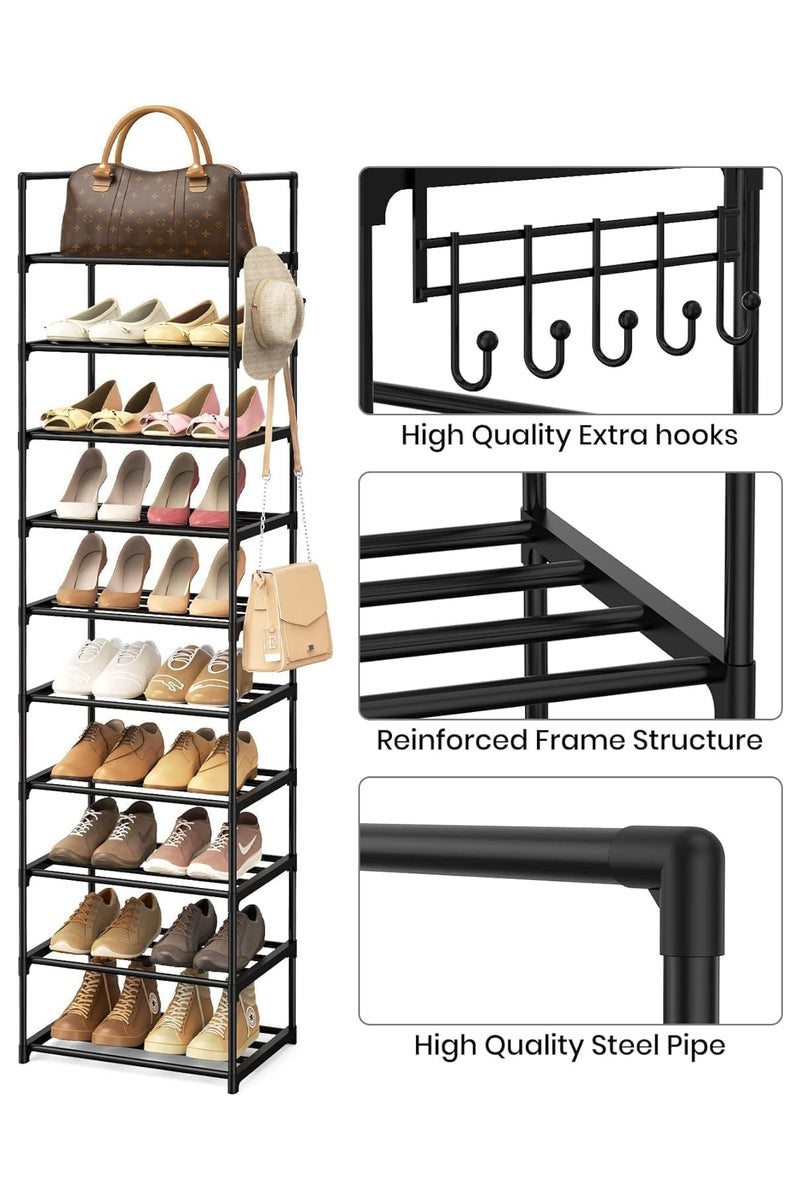 ARNOTEC رف أحذية طويل 10 طبقات رف أحذية ضيق 20-24 زوج رف أحذية عمودي موفر للمساحة يمكن تكديسه رف أحذية طويل لخزانة المدخل رف مدخر للأحذية مصنوعة من المعدن - Image 5