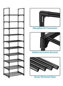 ARNOTEC Tall Shoe Rack 10 Tier Narrow Shoe Rack 20-24 Pairs Vertical Shoe Rack Space Saving Stackable Tall Shoe Rack for Closet Entryway Durable Shoe Shelf Storage Metal Shoe Tower  - Image 2
