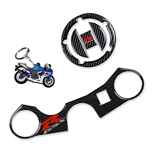 REVSOSTAR Real Carbon Look Gas Cap, Fuel Cap, Keychain and Triple Tree Front End Upper Top Clamp, Decal Stickers for GSXR 600 GSXR 750 GSXR 1000 K6 K7 K8 K9 L1 2006-2017, 3 Pcs Per Set - Image 5