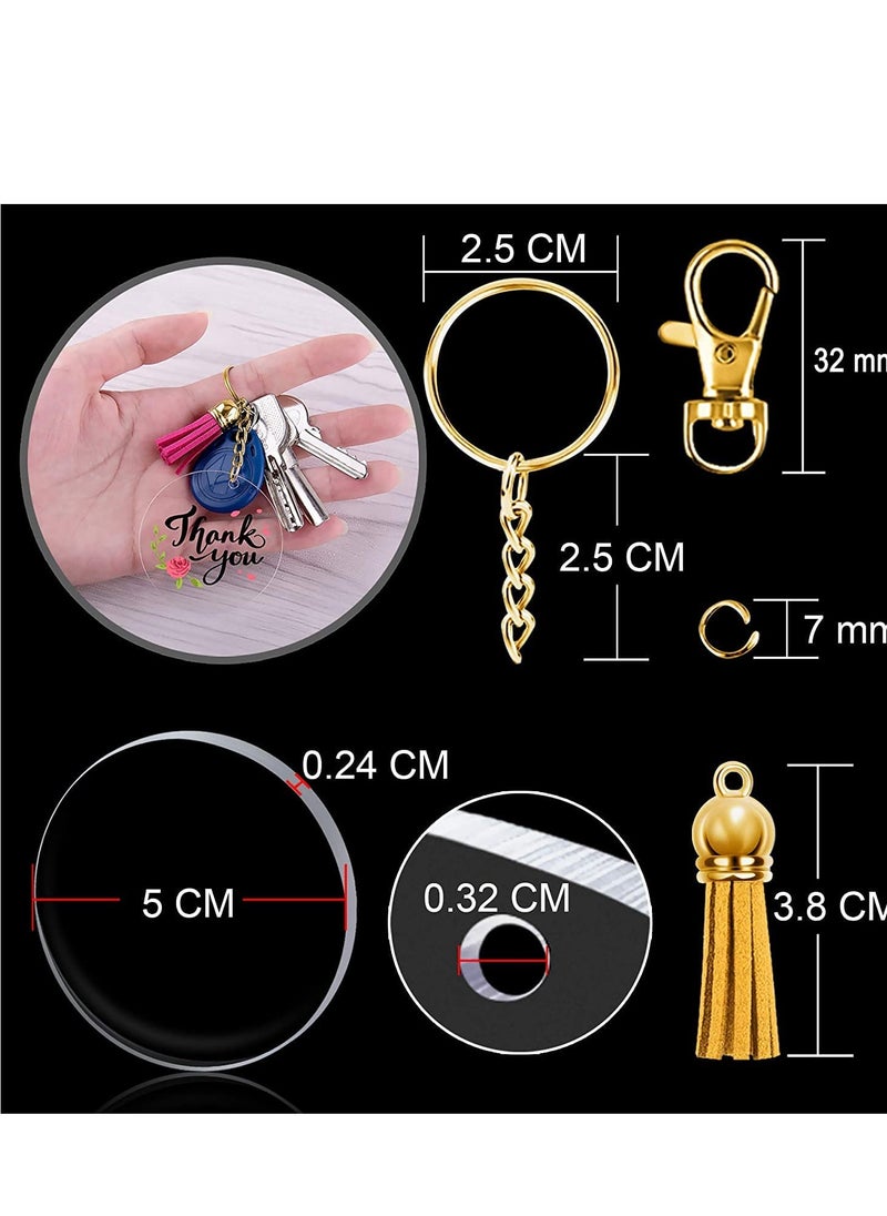 SYOSI Keychain Hooks and Jump Rings Tassels150 Pieces Key Acrylic Keyring Blanks Set Including Clear Discs with Chain Coloured Pendants for DIY Projects and Craft  - Image 5