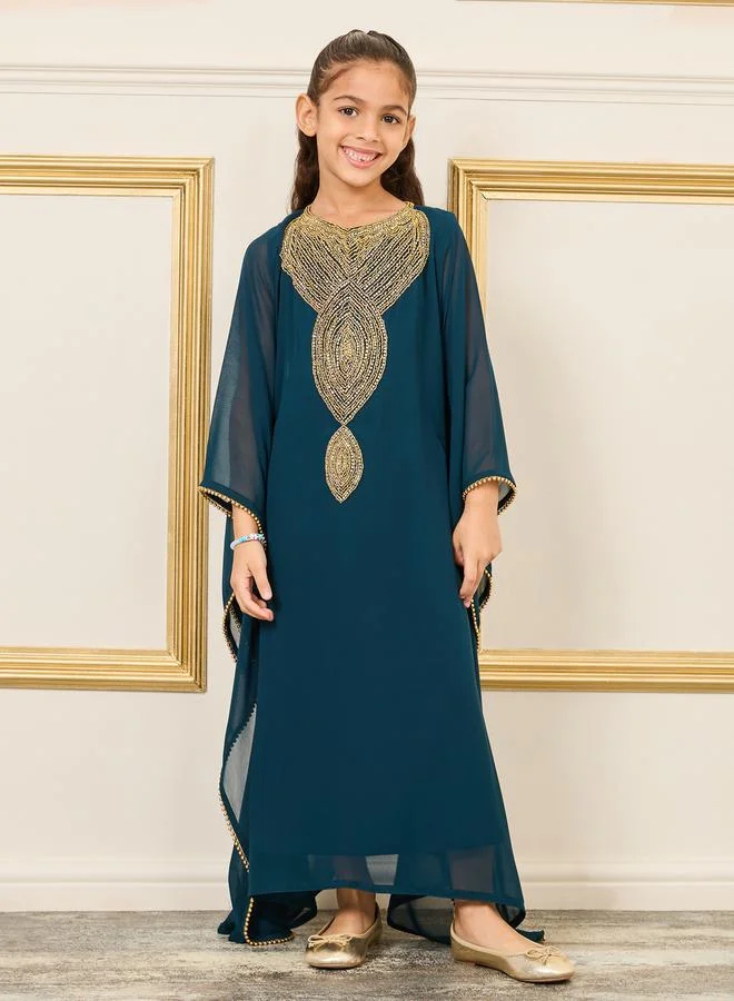 Maxim Creation Embellished Beaded Trim Asymmetrical Hem Kaftan by Styli