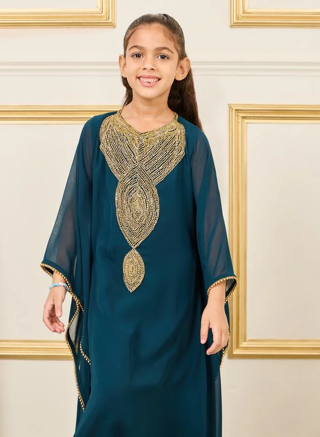 Maxim Creation Embellished Beaded Trim Asymmetrical Hem Kaftan by Styli
