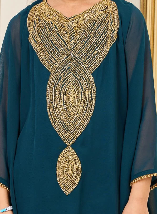 Maxim Creation Embellished Beaded Trim Asymmetrical Hem Kaftan by Styli