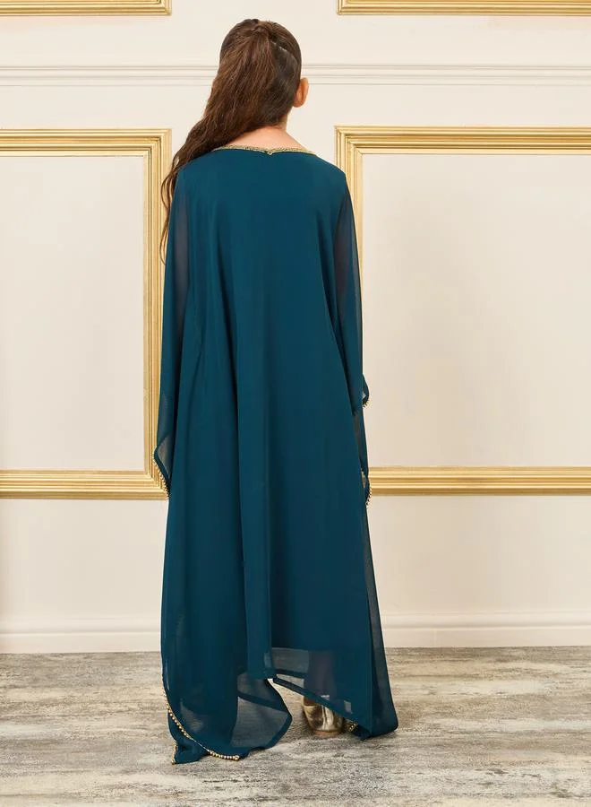 Maxim Creation Embellished Beaded Trim Asymmetrical Hem Kaftan by Styli