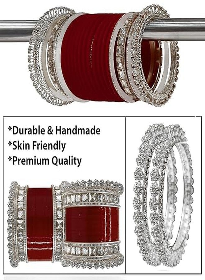 BANGLESKART طقم أساور تشودا طويلة بنجابية للعرائس من بانغلسكارت مع سوار راجوادي للنساء (زوج واحد) (ماروني، 2.4) - Image 3