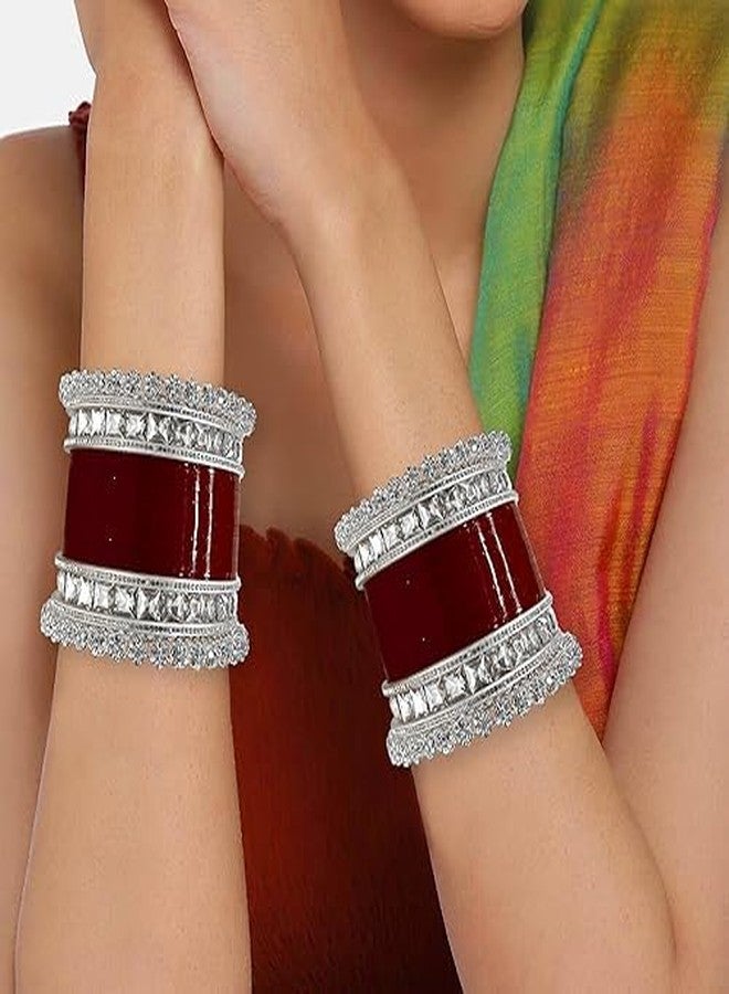 BANGLESKART طقم أساور تشودا طويلة بنجابية للعرائس من بانغلسكارت مع سوار راجوادي للنساء (زوج واحد) (ماروني، 2.4) - Image 2