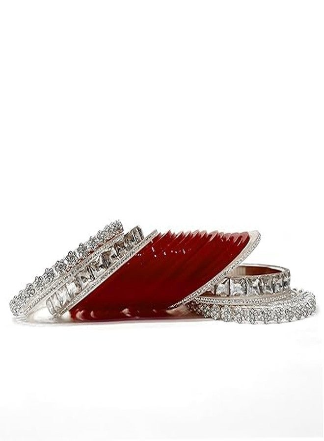 BANGLESKART طقم أساور تشودا طويلة بنجابية للعرائس من بانغلسكارت مع سوار راجوادي للنساء (زوج واحد) (ماروني، 2.4) - Image 5