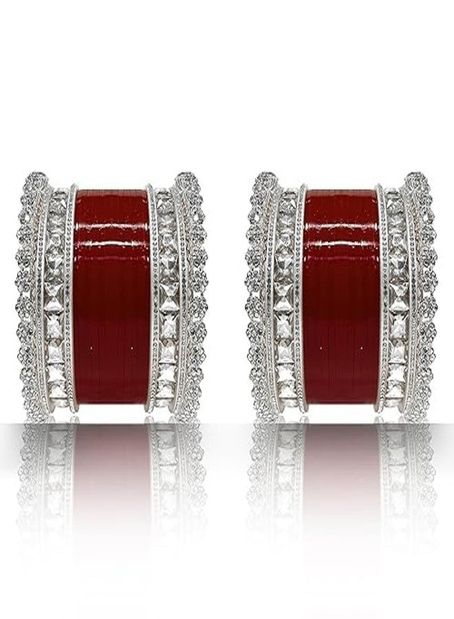 BANGLESKART طقم أساور تشودا طويلة بنجابية للعرائس من بانغلسكارت مع سوار راجوادي للنساء (زوج واحد) (ماروني، 2.4) - Image 1