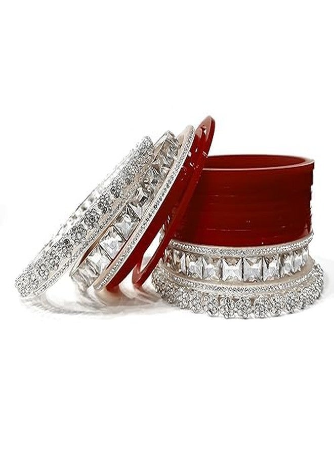 BANGLESKART طقم أساور تشودا طويلة بنجابية للعرائس من بانغلسكارت مع سوار راجوادي للنساء (زوج واحد) (ماروني، 2.4) - Image 4