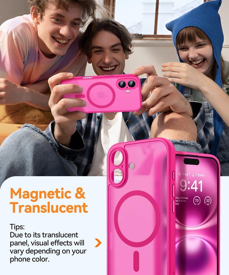 كانشن CANSHN Magnetic for iPhone 16 Plus Case, Upgraded [Full Camera Protection] [Compatible with Magsafe] [Translucent Matte] Shockproof Protective Phone Case for iPhone 16 Plus 6.7" - Hot Pink - Image 3