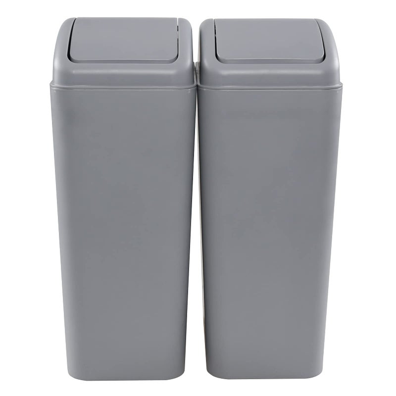 CadineUS 14 Liter Plastic Trash Can with Lid, Kitchen Bathrooom Office Garbage Bin Set of 2 - Image 1