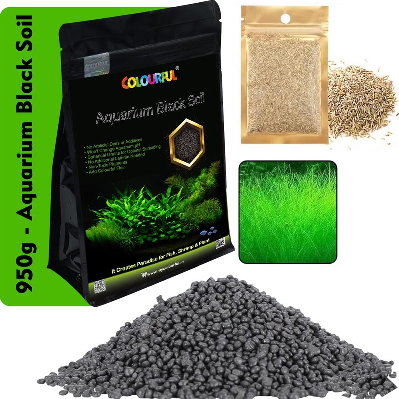 colourful - Planted Aquarium Black Soil Substrate for Fish Tank | Live Planted Aquarium | Plant Seeds (950g Aquarium Soil, Small Grass Seed) - Image 1