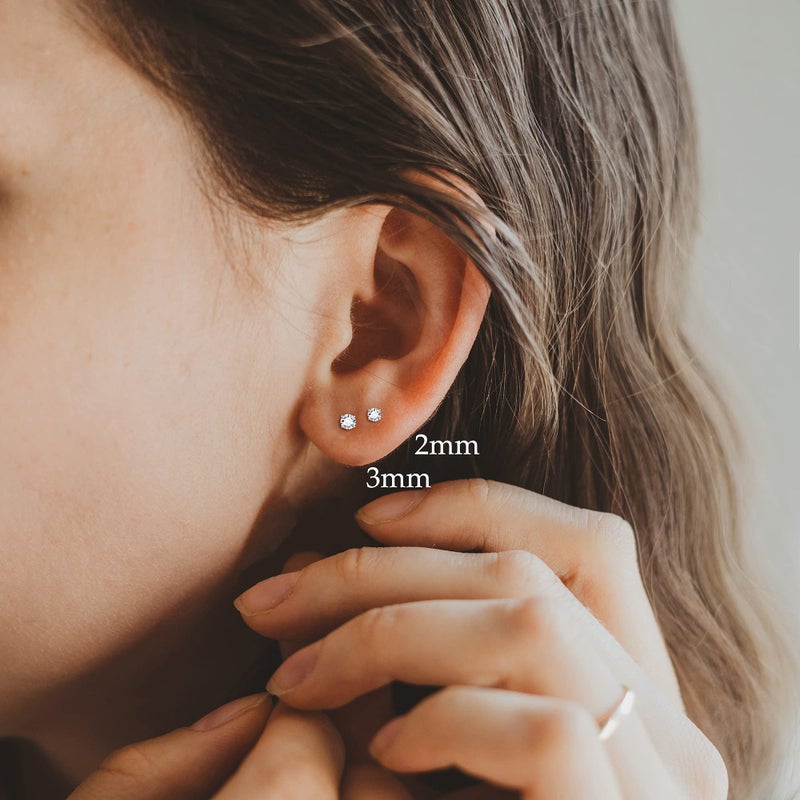 Fansilver 20G Hypoallergenic Flat Back Earrings for Women Men Silver 14K Gold Stainless Steel Stud Earrings Brithstone Cubic Zirconia Studs Surgical Steel Cartilage Earrings for Sensitive Ears - Image 5
