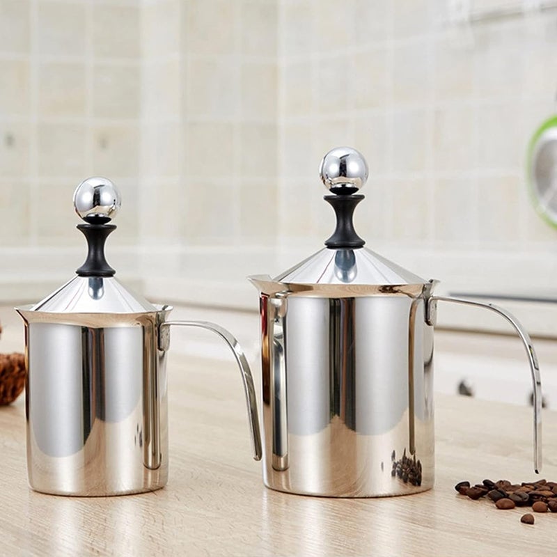 Cheet enterprise Cheet enterprise Milk Forther Coffee Milk Frother Steel Manual Milk Frother Hand Pump Milk Foamer with Filter Screen for Cappuccino Coffee Latte Hot Chocolate400Ml - Image 2