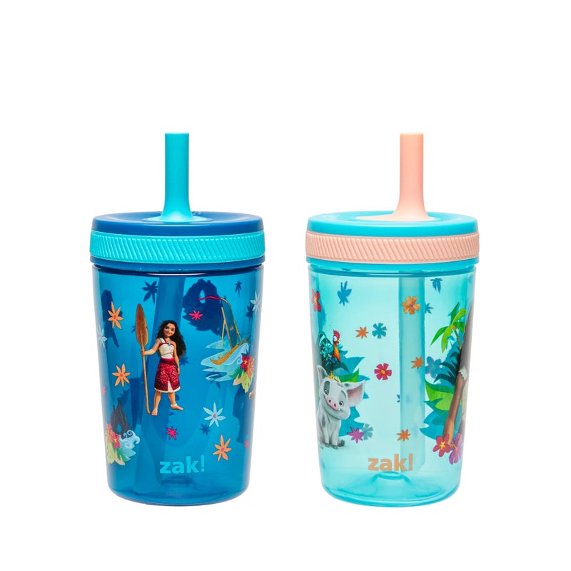 Zak Designs Disney Moana 2 Kelso Toddler Cups For Travel or At Home, 15oz 2-Pack Durable Plastic Sippy Cups With Leak-Proof Design is Perfect For Kids (Moana, Maui, Simea) - Image 1