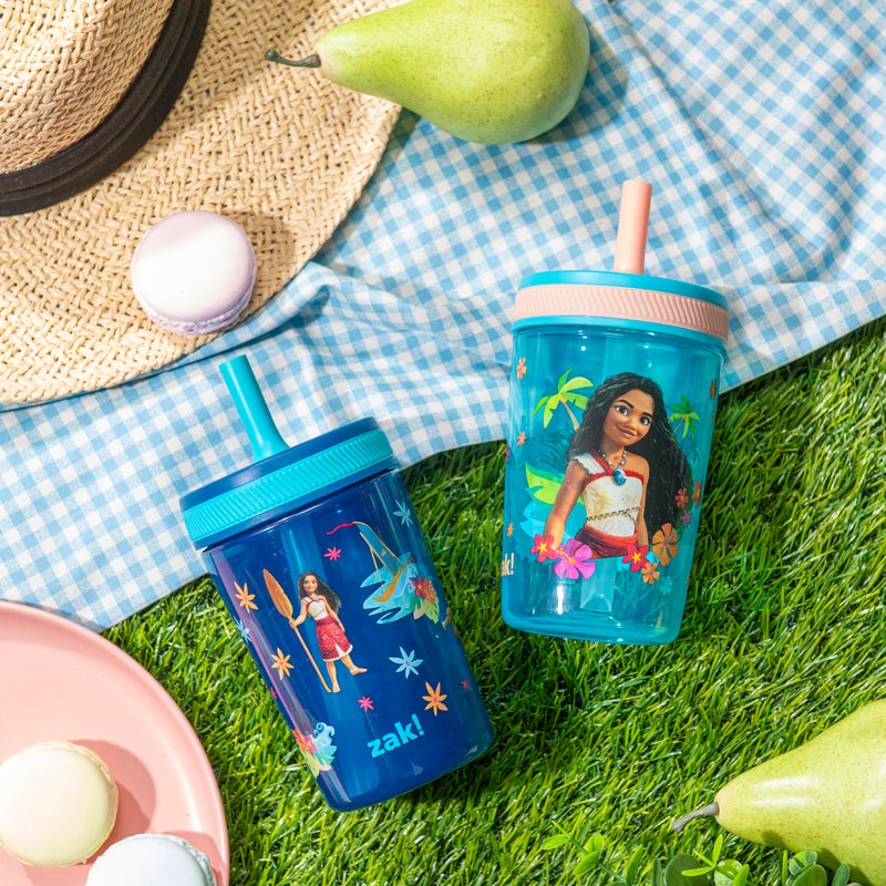 Zak Designs Disney Moana 2 Kelso Toddler Cups For Travel or At Home, 15oz 2-Pack Durable Plastic Sippy Cups With Leak-Proof Design is Perfect For Kids (Moana, Maui, Simea) - Image 3