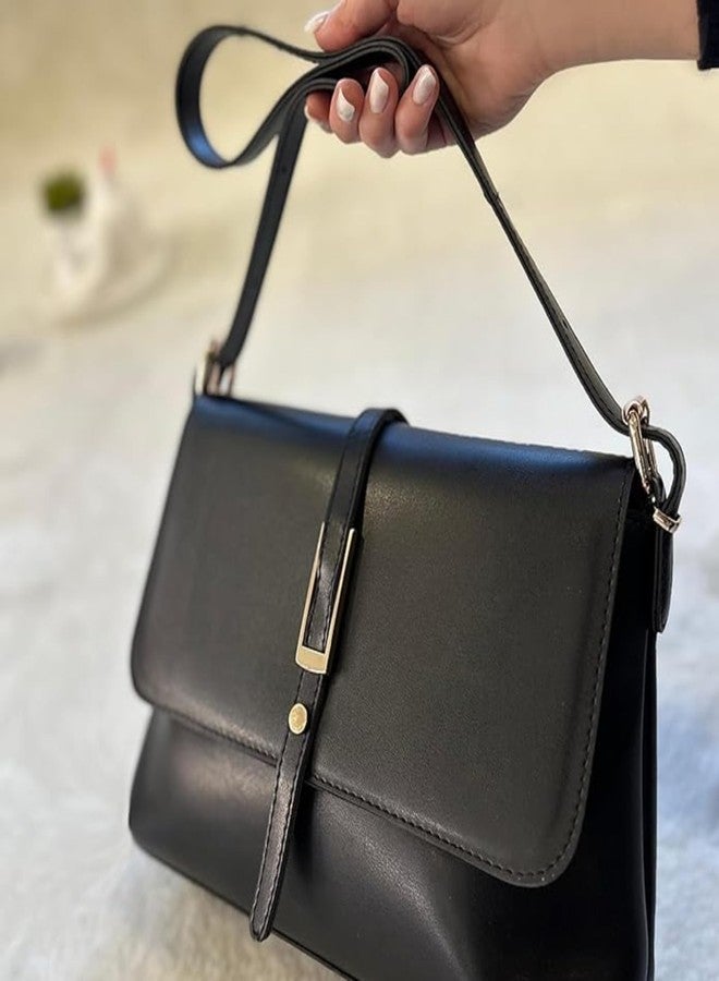 Gowloz Women’s Flap Crossbody and Shoulder Bag | Soft PU Leather | Secure Magnetic Closure | Stylish for Work, Shopping & Travel (Black) - Image 2