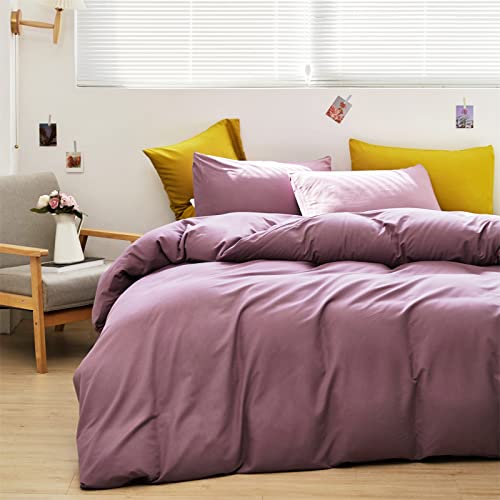 Cottonight Purple Comforter Set Queen Pale Mauve Bedding Comforter Set Full Solid Modern Dusty Lilac Purple Blanket Quilts Breathable 3 Piece Purple Comforter Set for Women Adults - Image 3