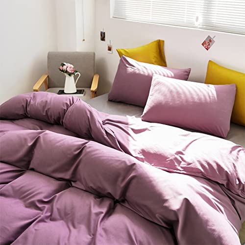 Cottonight Purple Comforter Set Queen Pale Mauve Bedding Comforter Set Full Solid Modern Dusty Lilac Purple Blanket Quilts Breathable 3 Piece Purple Comforter Set for Women Adults - Image 5