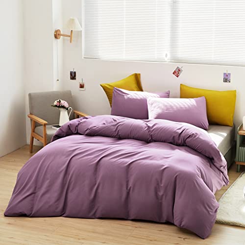 Cottonight Purple Comforter Set Queen Pale Mauve Bedding Comforter Set Full Solid Modern Dusty Lilac Purple Blanket Quilts Breathable 3 Piece Purple Comforter Set for Women Adults - Image 2