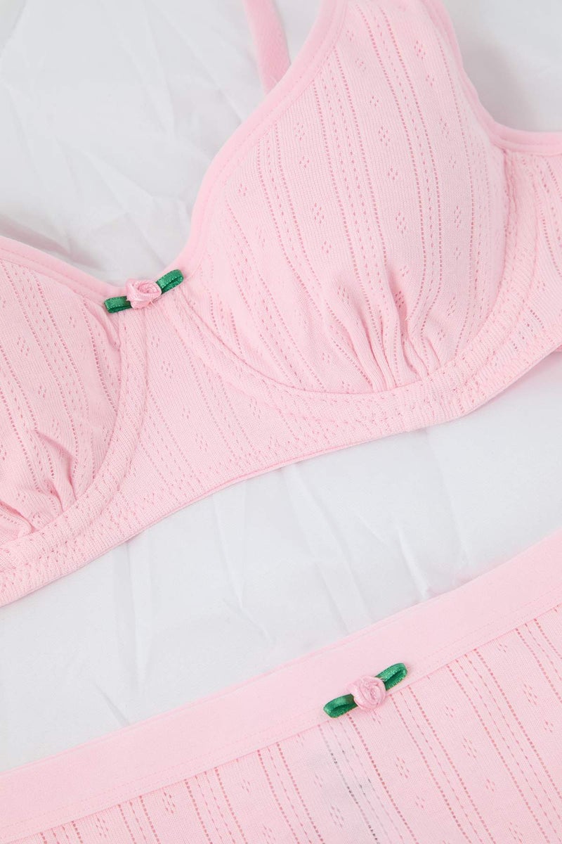 trendyol Light Pink 100% Cotton Ribbed Floral Applique Capless Knitted Underwear Set Thmaw26Cc00003 - Image 5