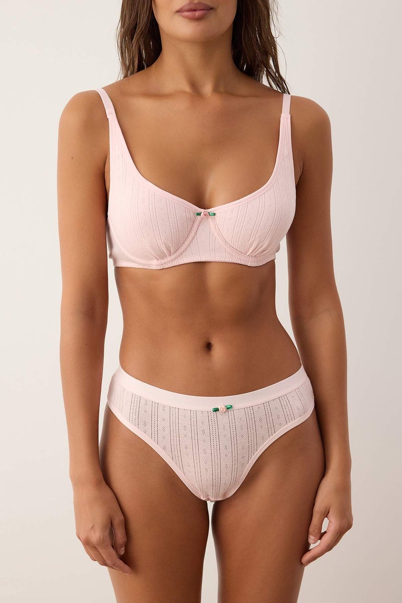 trendyol Light Pink 100% Cotton Ribbed Floral Applique Capless Knitted Underwear Set Thmaw26Cc00003 - Image 3