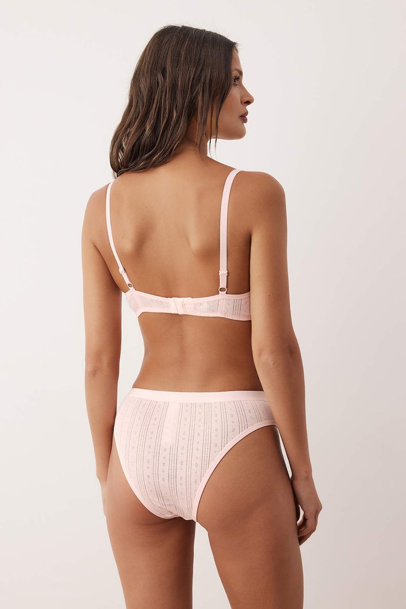 trendyol Light Pink 100% Cotton Ribbed Floral Applique Capless Knitted Underwear Set Thmaw26Cc00003 - Image 4
