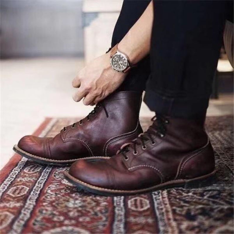 Men'S Boots Round Head Retro Thin Belt Buckle Thick Heel Men'S Short Boots Super Plus Size - Image 3