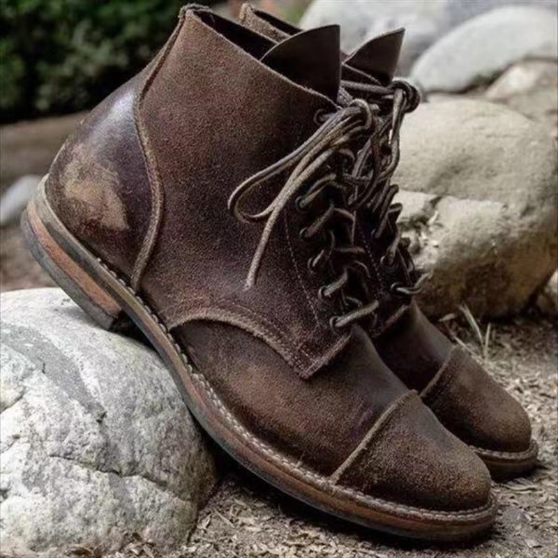 Men'S Boots Round Head Retro Thin Belt Buckle Thick Heel Men'S Short Boots Super Plus Size - Image 2