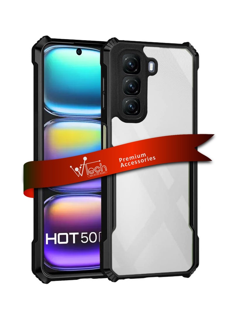 دبليو تيك غطاء حماية رفيع من السيليكون الهجين لهاتف Infinix Hot 50 5G 2024 مزود بمصدات مدرعة مرتفعة - أسود - Image 1