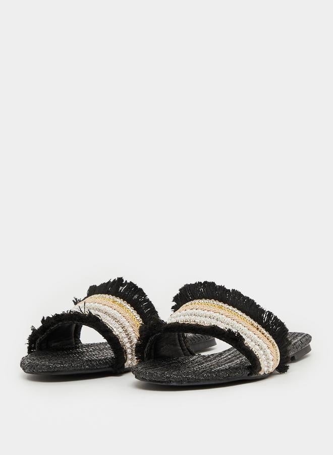 Styli Embellished Fringe Flat Sandals - Image 2