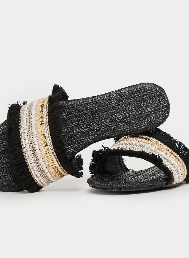 Styli Embellished Fringe Flat Sandals - Image 3