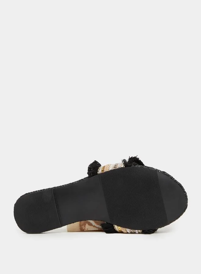 Styli Embellished Fringe Flat Sandals