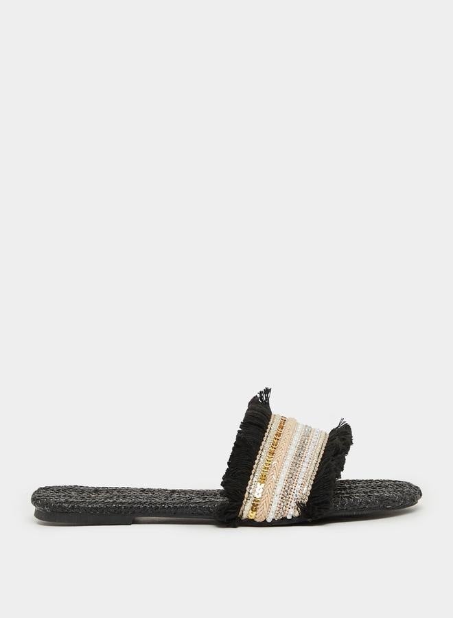 Styli Embellished Fringe Flat Sandals - Image 1