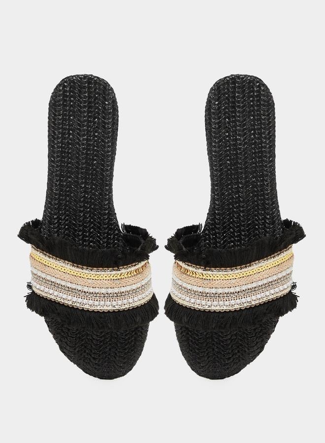 Styli Embellished Fringe Flat Sandals - Image 5