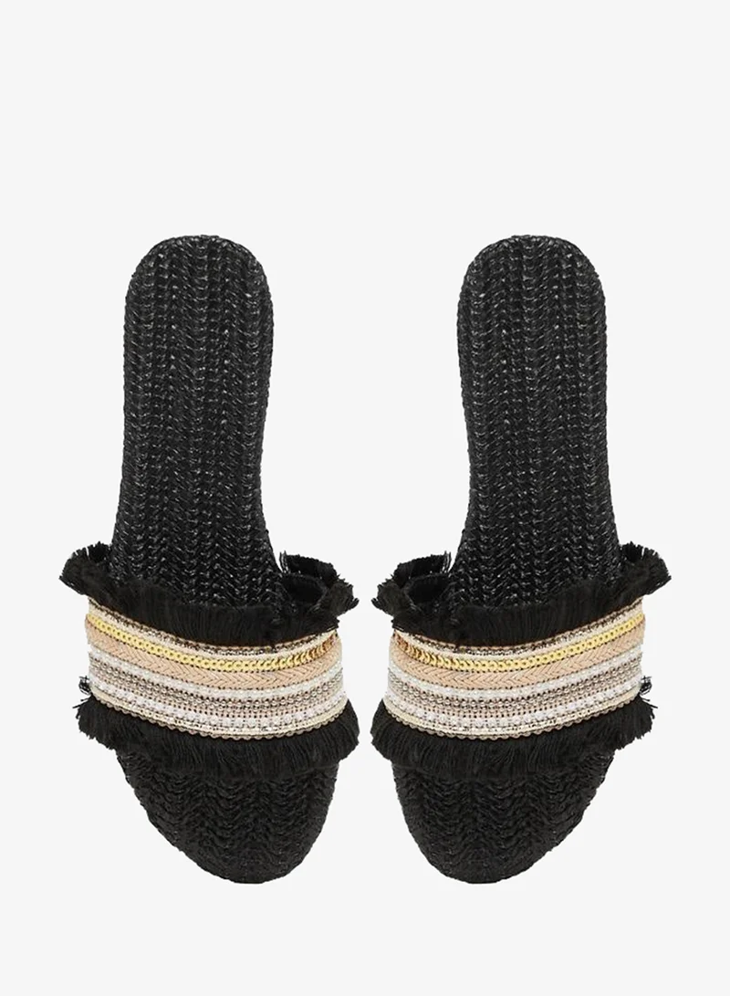 Styli  Embellished Fringe Flat Sandals for Women | Best Price UAE