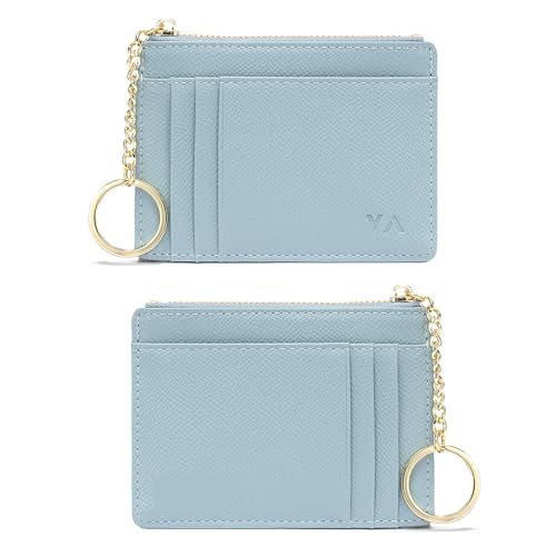 Valentoria Minimalist Small Leather Card Holder Pocket Wallet Womens Coin Purse Handbag (Blue) - Image 1