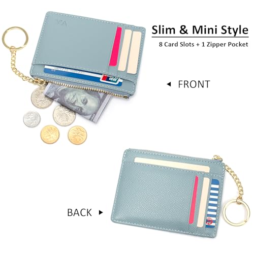Valentoria Minimalist Small Leather Card Holder Pocket Wallet Womens Coin Purse Handbag (Blue) - Image 2