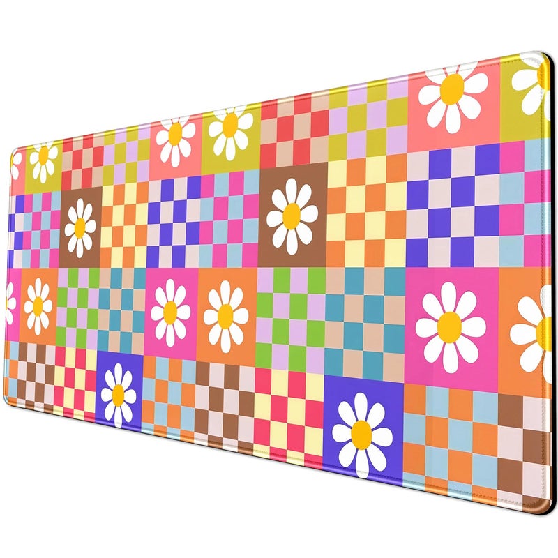 YKJWW Pink Desk Mat Trendy Checkered Aesthetic Desk Pad Computer Large Mouse Pad Aesthetic Desk Accessories Office Gifts for Her Cute Keyboard and Mouse Pad Desk Computer Mat 31.5 X 11.8 in - Image 1