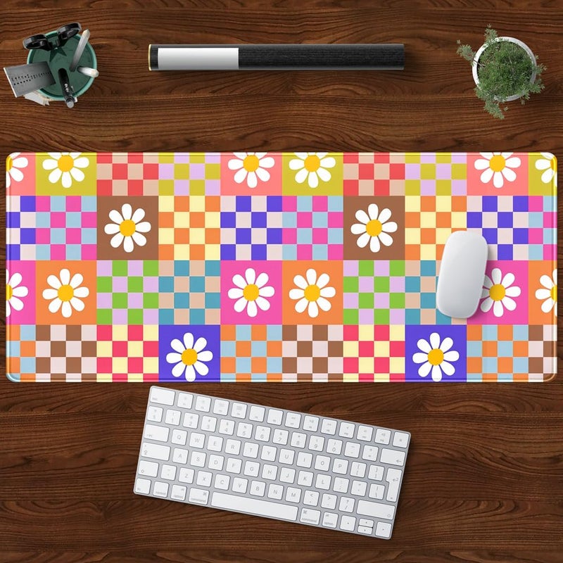 YKJWW Pink Desk Mat Trendy Checkered Aesthetic Desk Pad Computer Large Mouse Pad Aesthetic Desk Accessories Office Gifts for Her Cute Keyboard and Mouse Pad Desk Computer Mat 31.5 X 11.8 in - Image 5