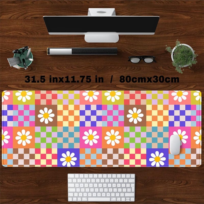 YKJWW Pink Desk Mat Trendy Checkered Aesthetic Desk Pad Computer Large Mouse Pad Aesthetic Desk Accessories Office Gifts for Her Cute Keyboard and Mouse Pad Desk Computer Mat 31.5 X 11.8 in - Image 4