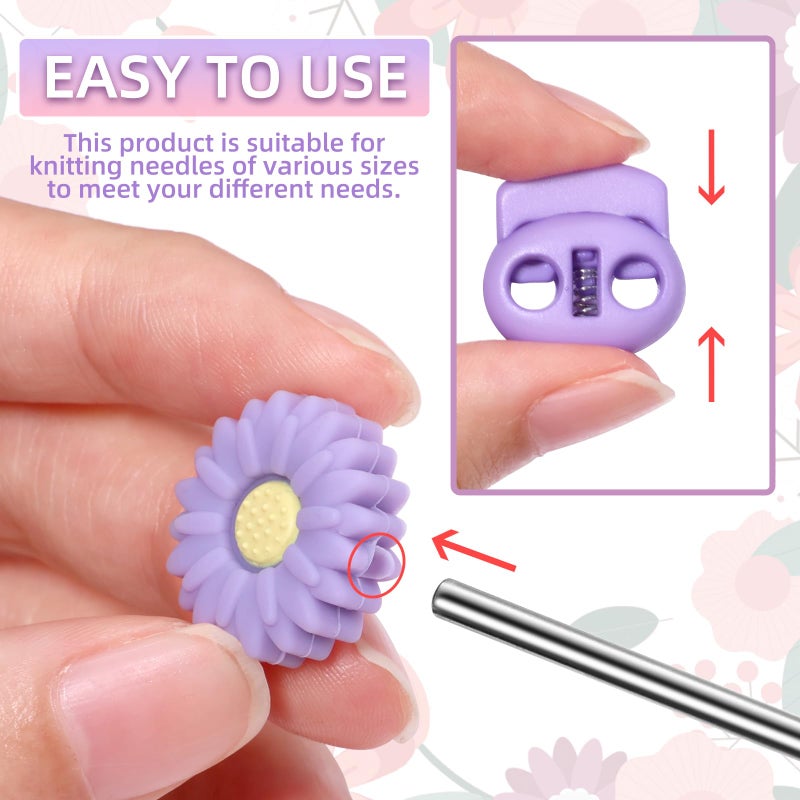 CESUSME 32 Pcs Knitting Needle Stoppers, Cute Daisy Sun Flower Knitting Silicone Stoppers, Knitting Needle Point Protectors, Knitting Crochet for Hand DIY Supplies Accessories - Image 5