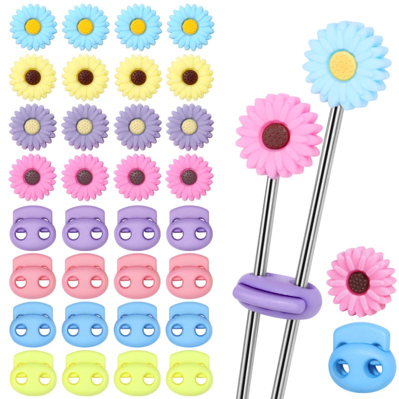 CESUSME 32 Pcs Knitting Needle Stoppers, Cute Daisy Sun Flower Knitting Silicone Stoppers, Knitting Needle Point Protectors, Knitting Crochet for Hand DIY Supplies Accessories - Image 1