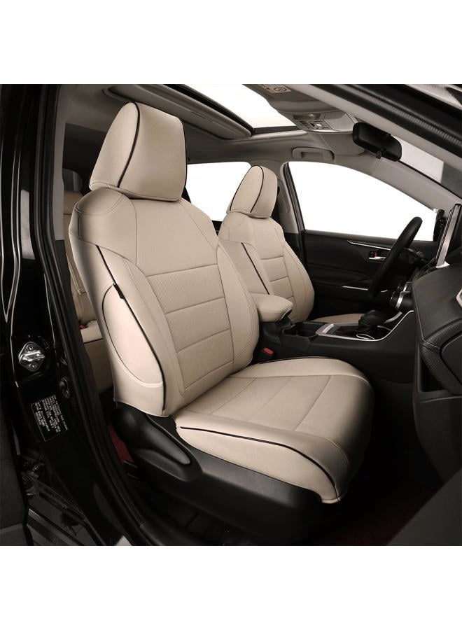 EKR أغطية مقاعد راف 4 مخصصة لتويوتا راف 4 2021-2024 برايم SE، XSE و 2019-2025 هايبرد/PHEV SE، XSE، مجموعة كاملة من أغطية مقاعد السيارة الجلدية لـ SUV، جلد صناعي (بيج) - Image 1