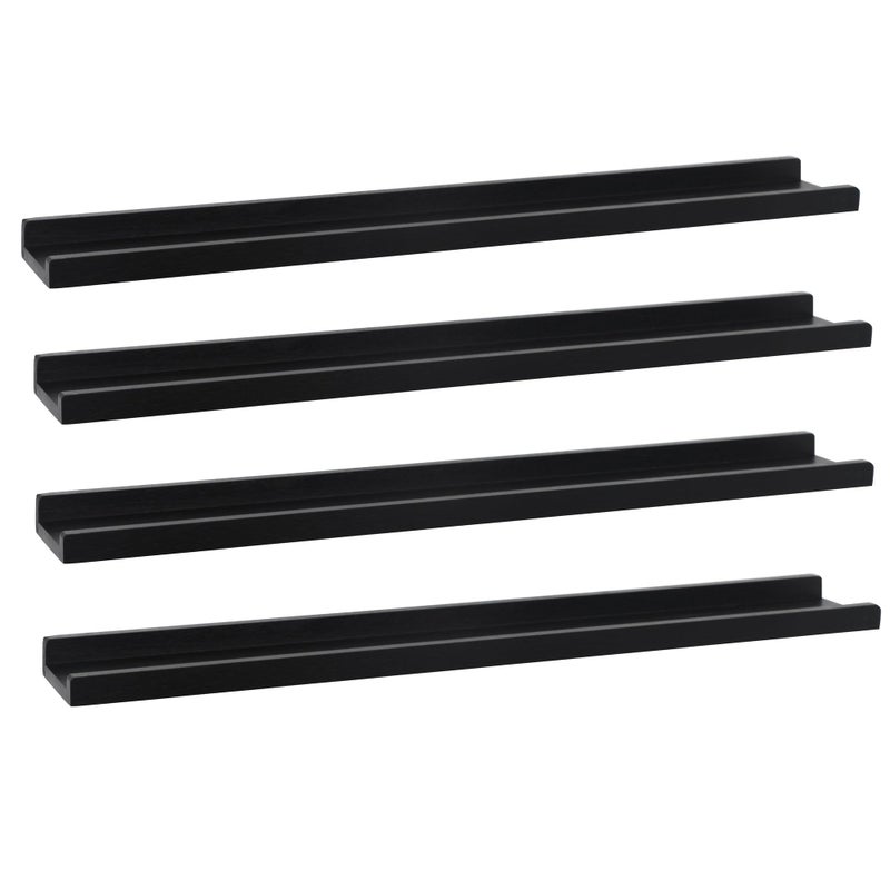 Long Floating Shelves 36 Inches Set of 4Wood Picture Shelf for Wall with LedgePhoto Frames Display Shelves Wall Mounted for Living Room Bedroom Kids NurseryHome Decor Rustic Black 36